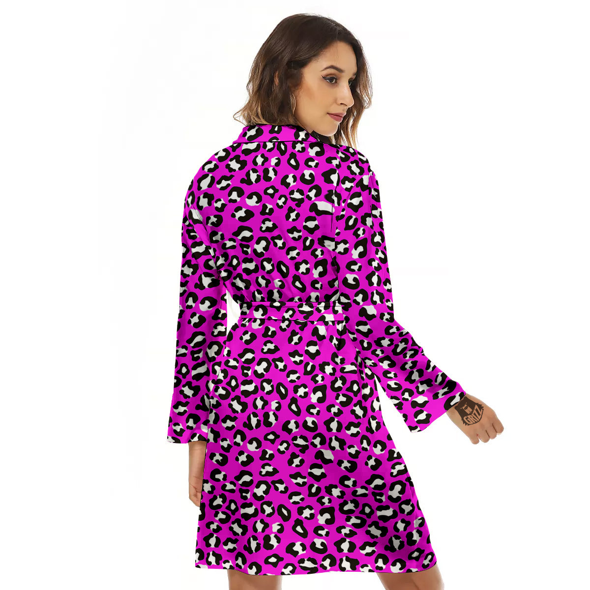 Pink Leopard Print Pattern Women's Robe-grizzshop