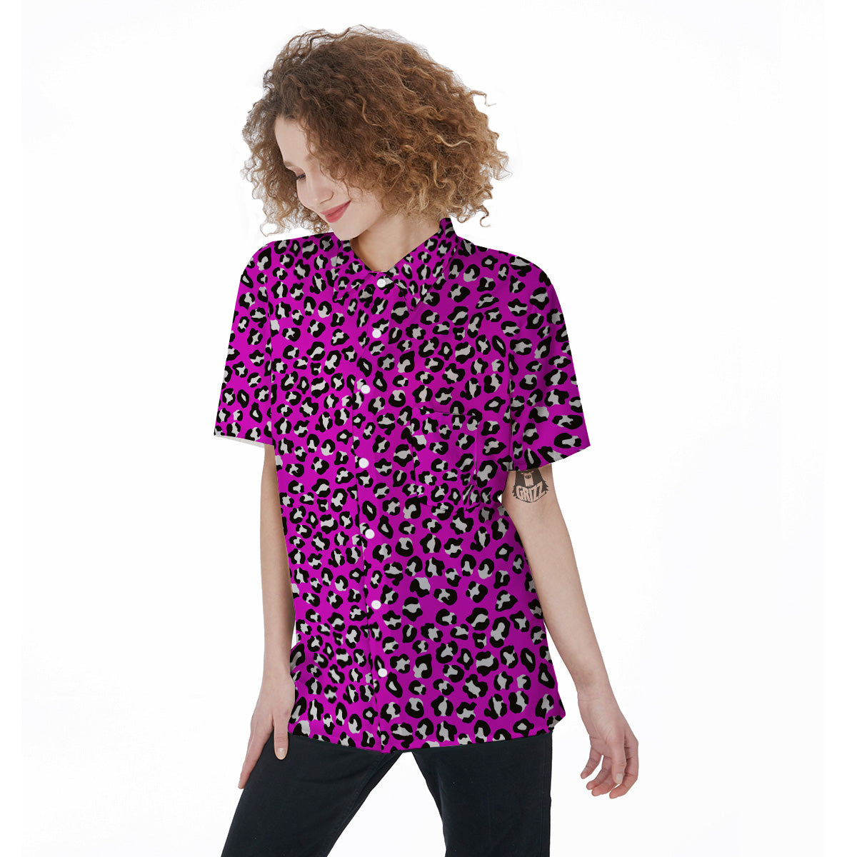 Pink Leopard Print Pattern Women's Short Sleeve Shirts-grizzshop