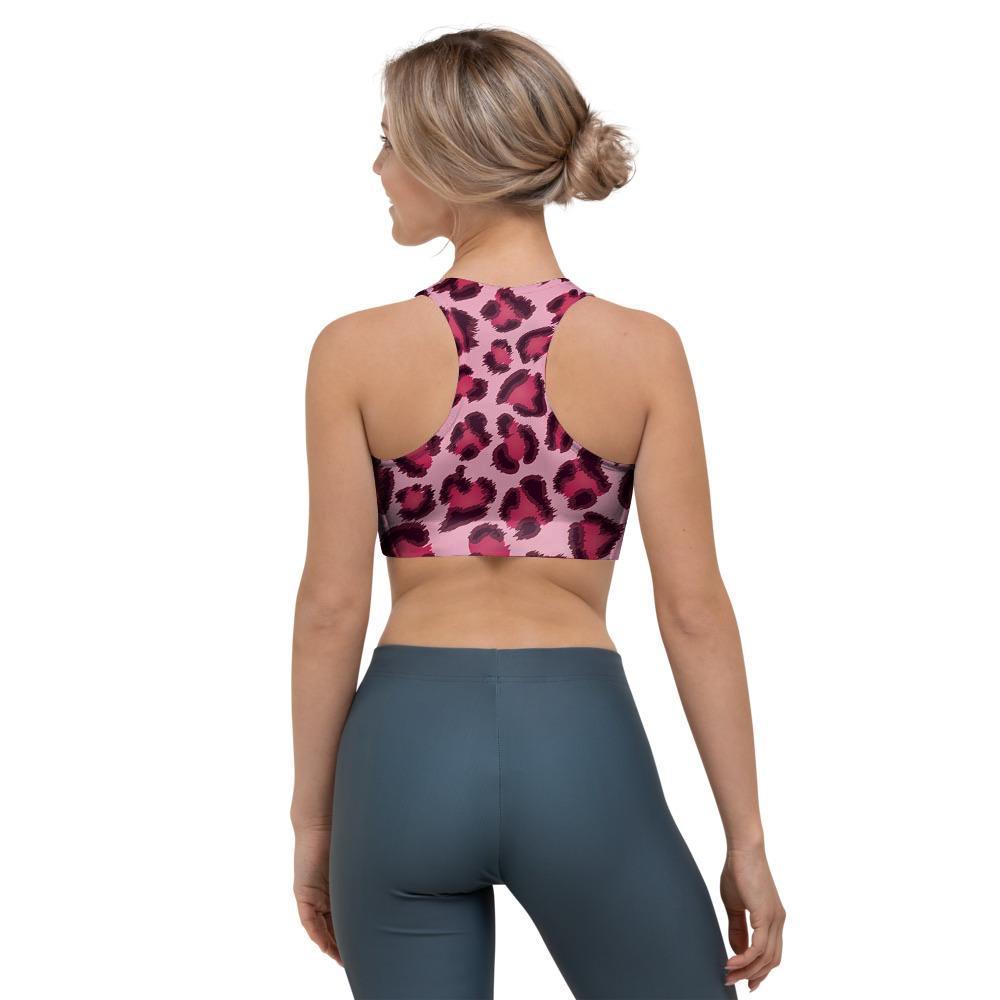 Pink Leopard Print Sports Bra-grizzshop