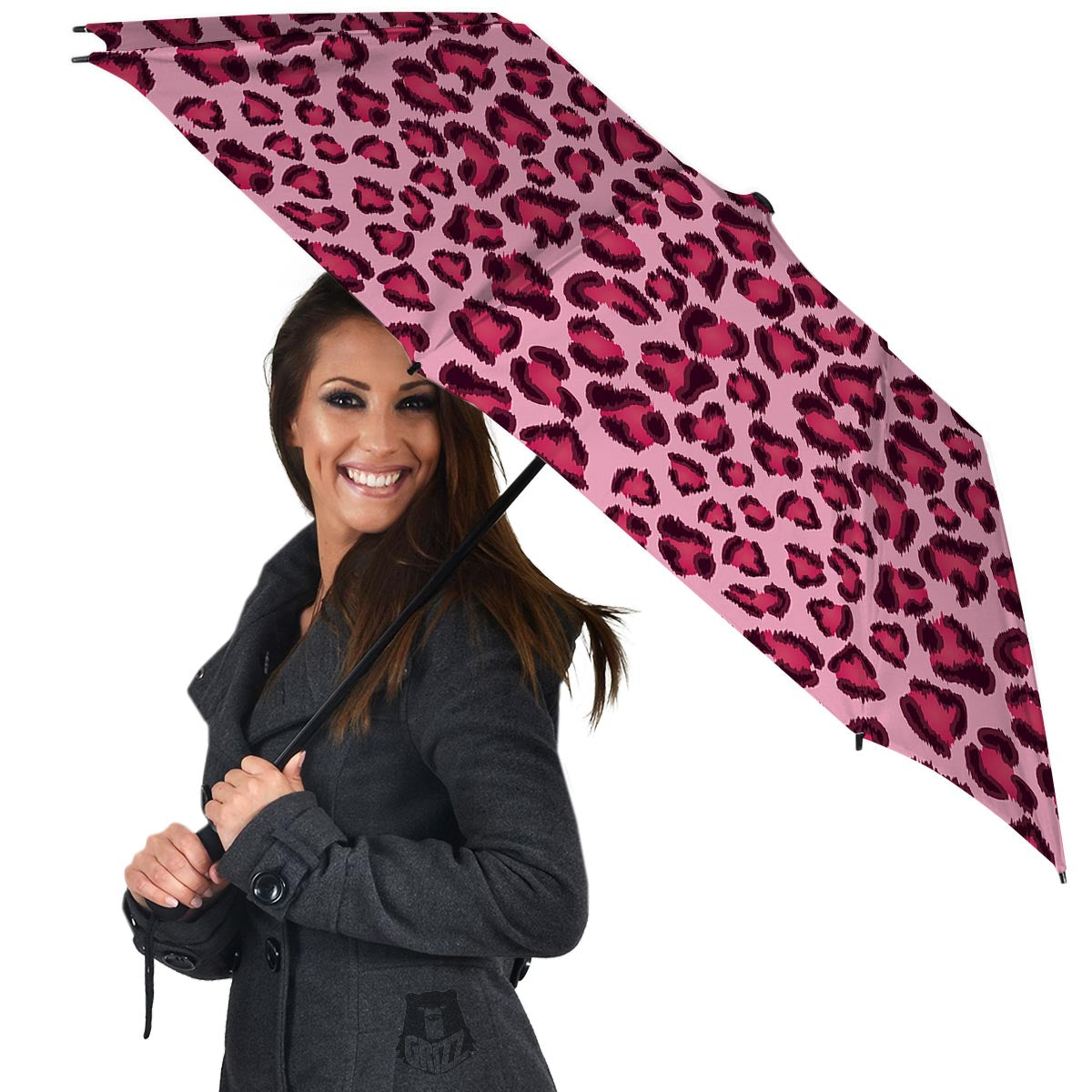 Pink Leopard Print Umbrella-grizzshop