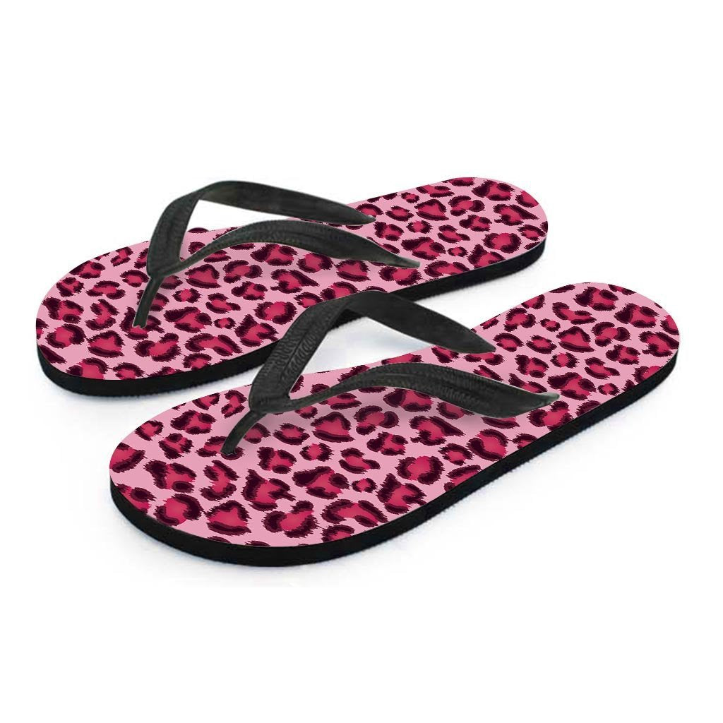 Pink Leopard Print Women's Flip Flops-grizzshop