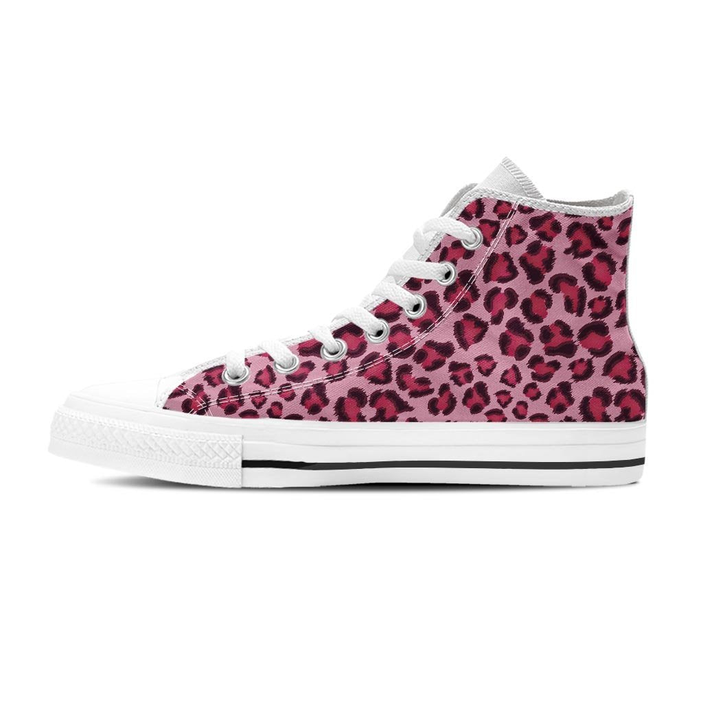 Pink Leopard Print Women's High Top Shoes-grizzshop