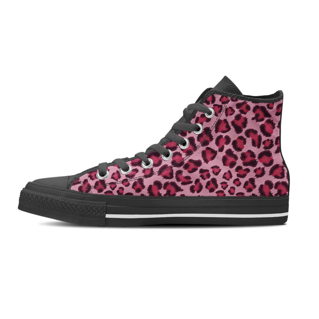 Pink Leopard Print Women's High Top Shoes-grizzshop