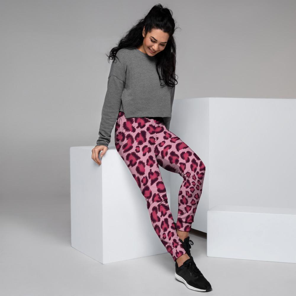 Pink Leopard Print Women's Joggers-grizzshop