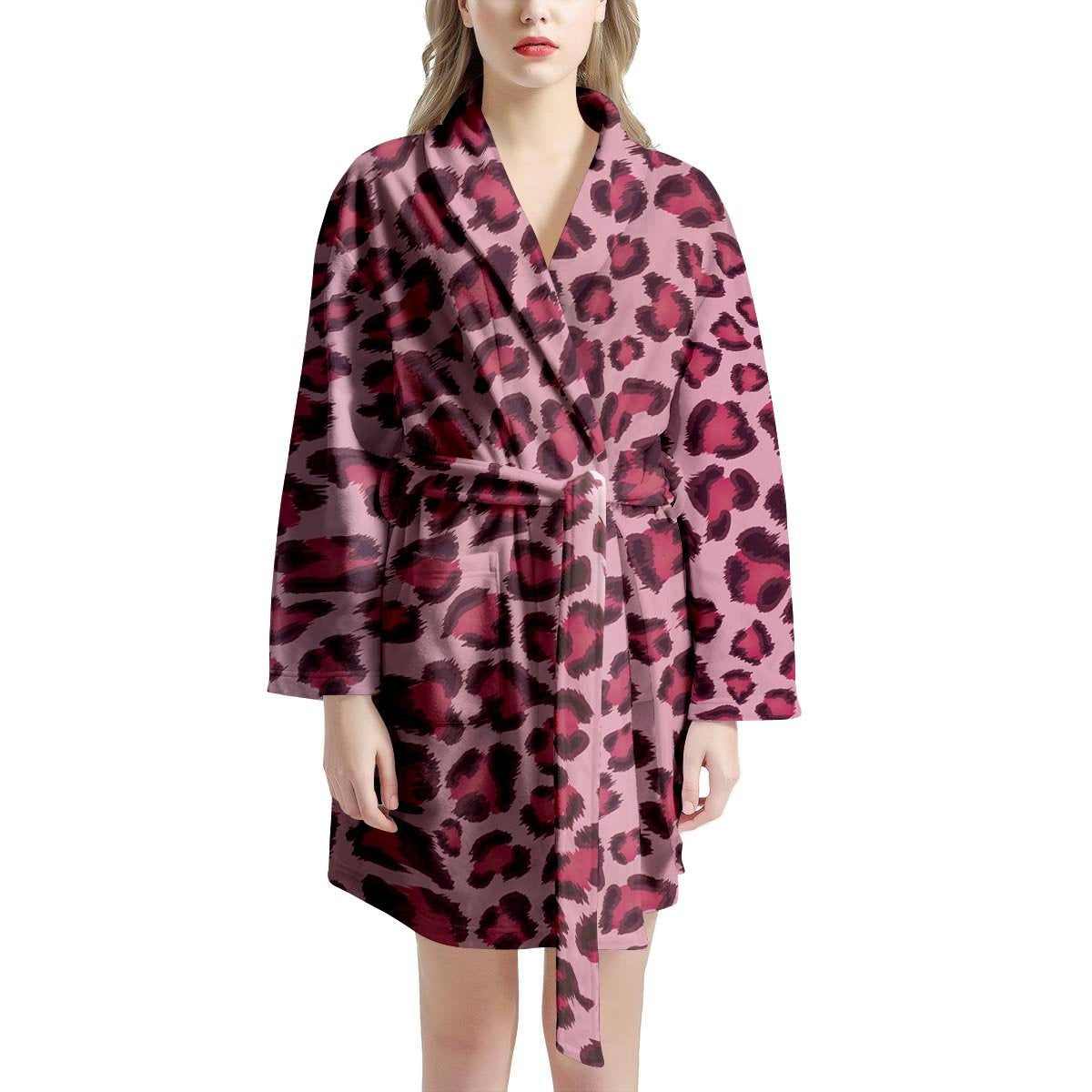 Pink Leopard Print Women's Robe-grizzshop