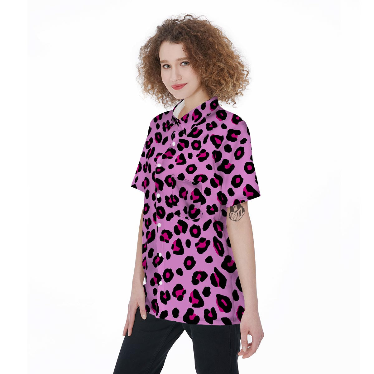 Pink Leopard Women's Short Sleeve Shirts-grizzshop