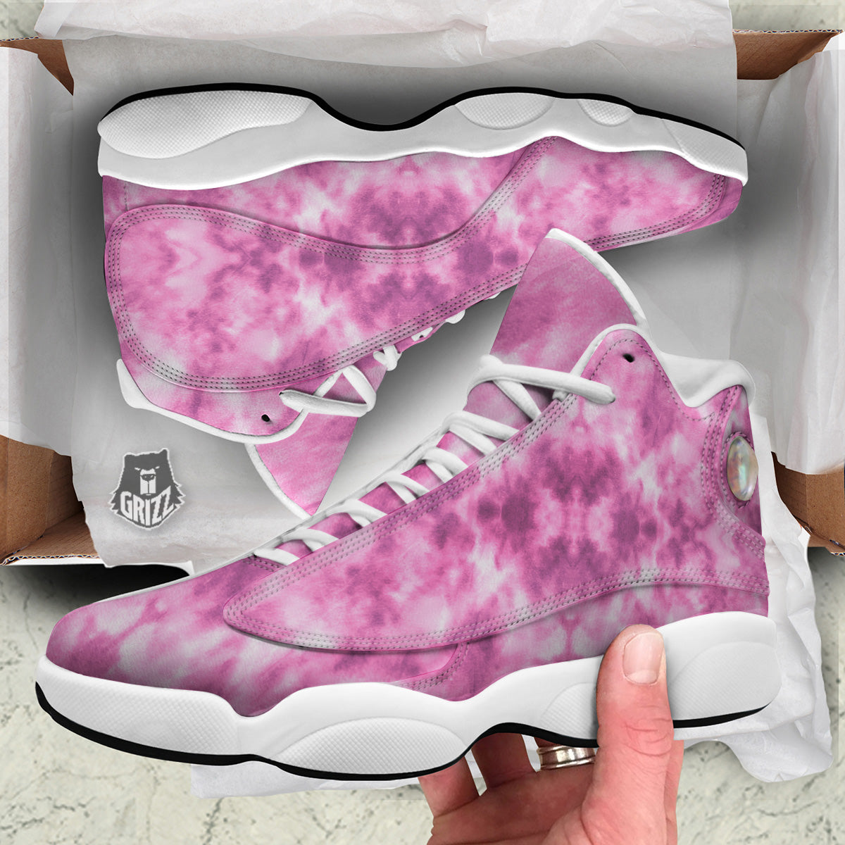 Pink Magenta Acrylic Print Pattern White Basketball Shoes-grizzshop