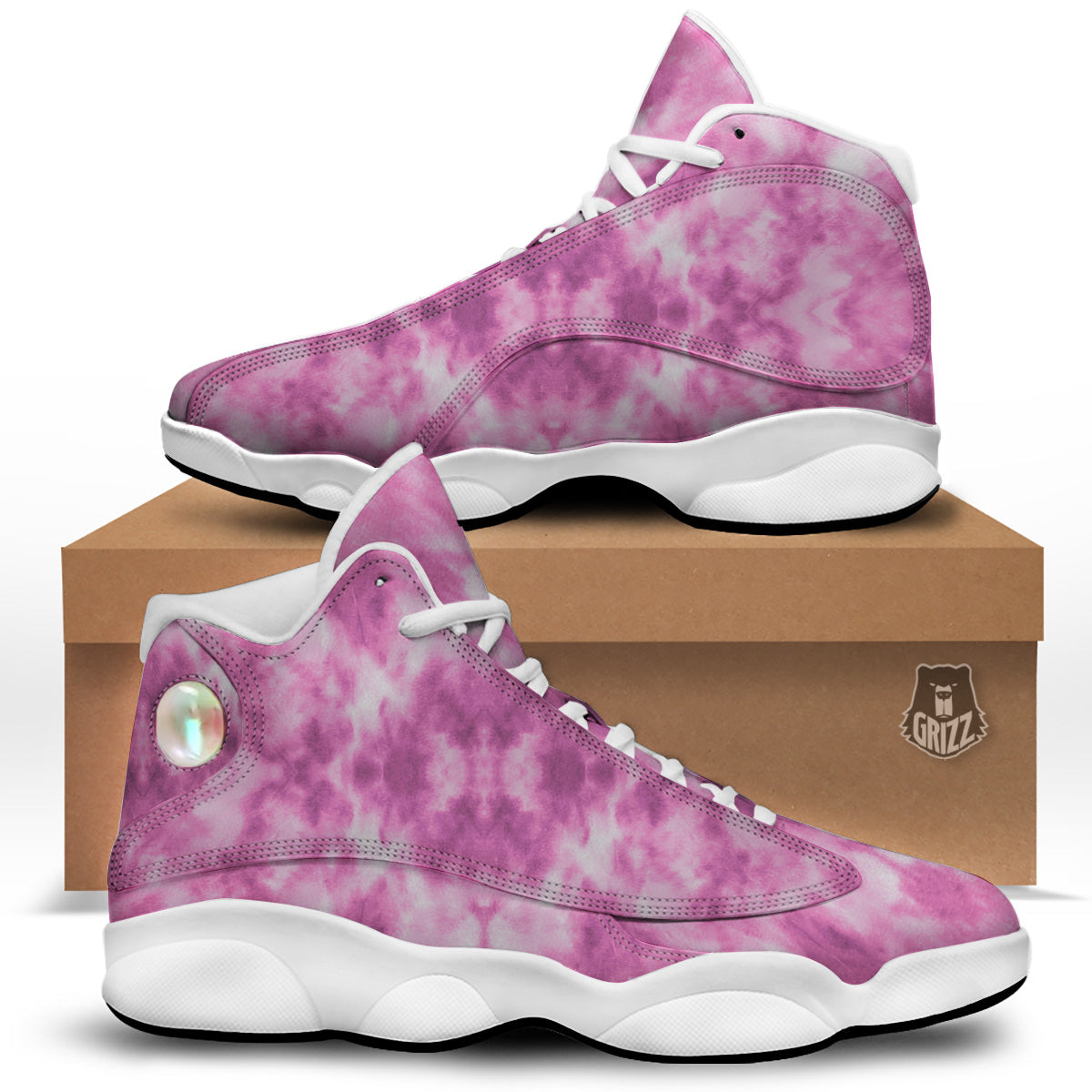 Pink Magenta Acrylic Print Pattern White Basketball Shoes-grizzshop