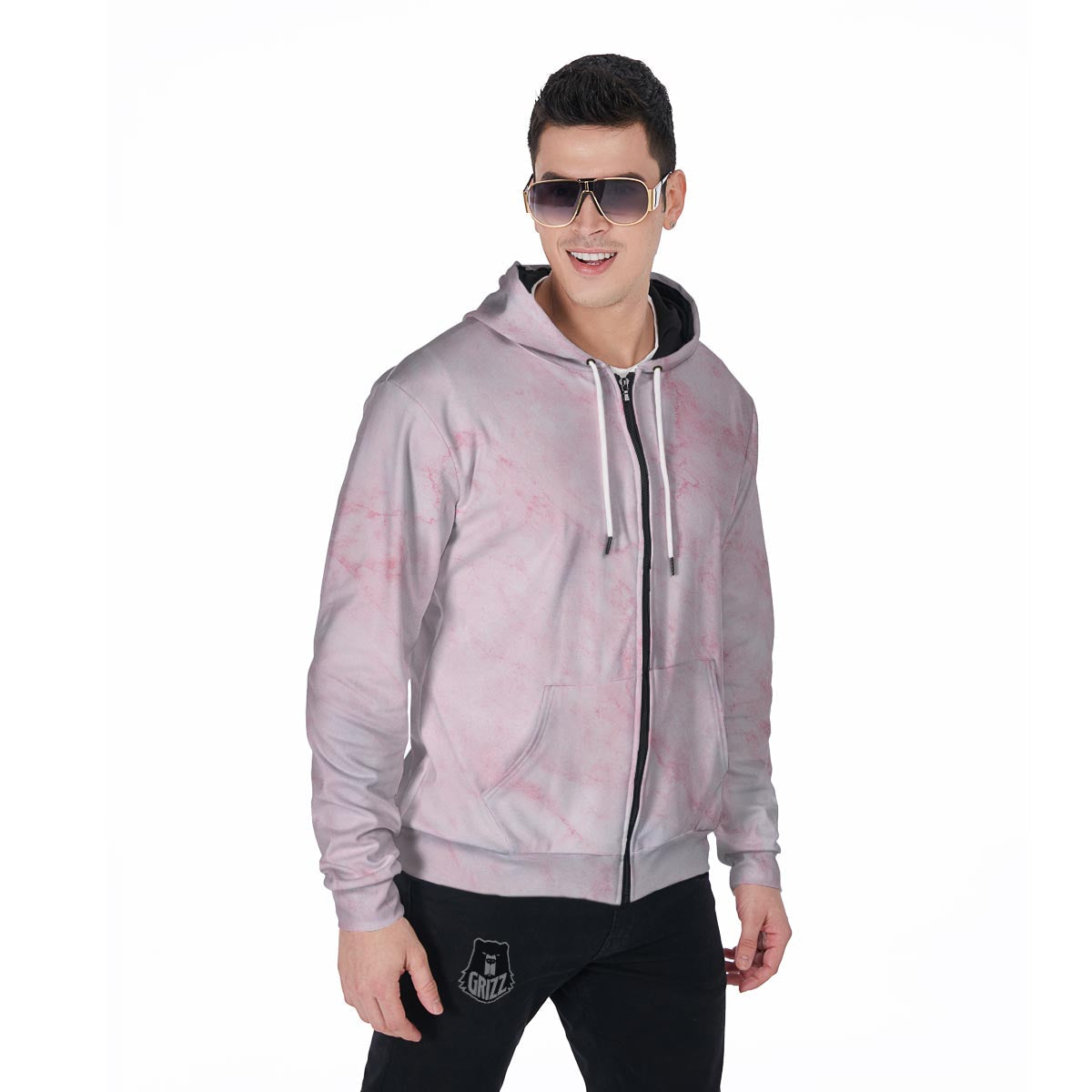 Pink Marble Men's Zip Up Hoodie-grizzshop