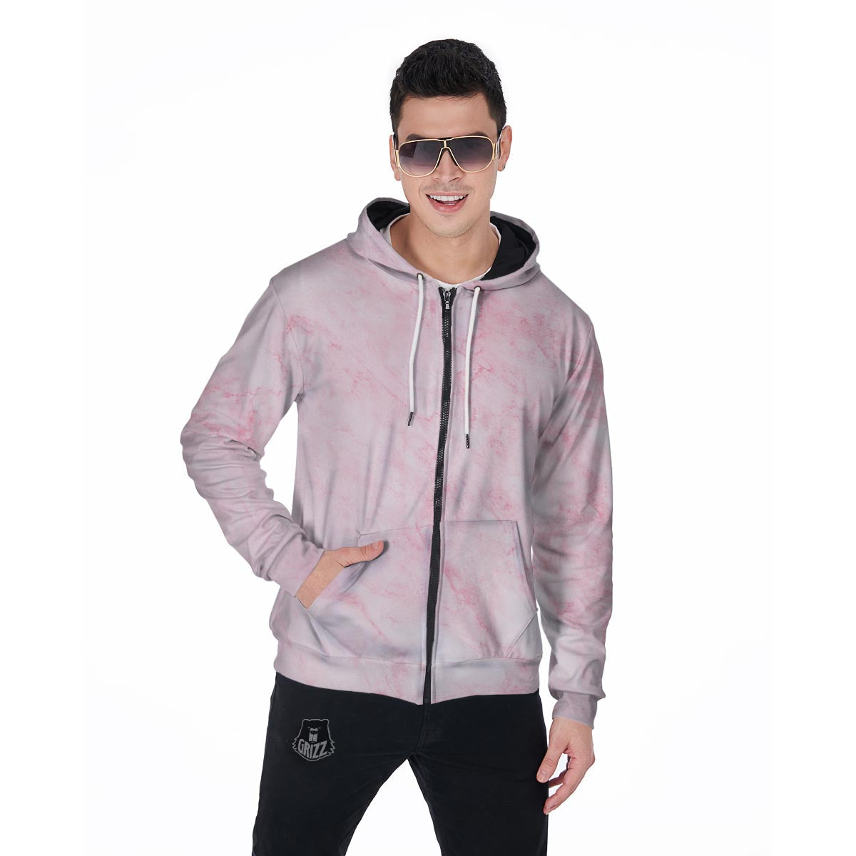 Pink Marble Men's Zip Up Hoodie-grizzshop
