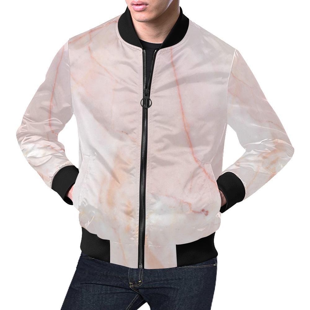 Pink Marble Pattern Print Men's Bomber Jacket-grizzshop