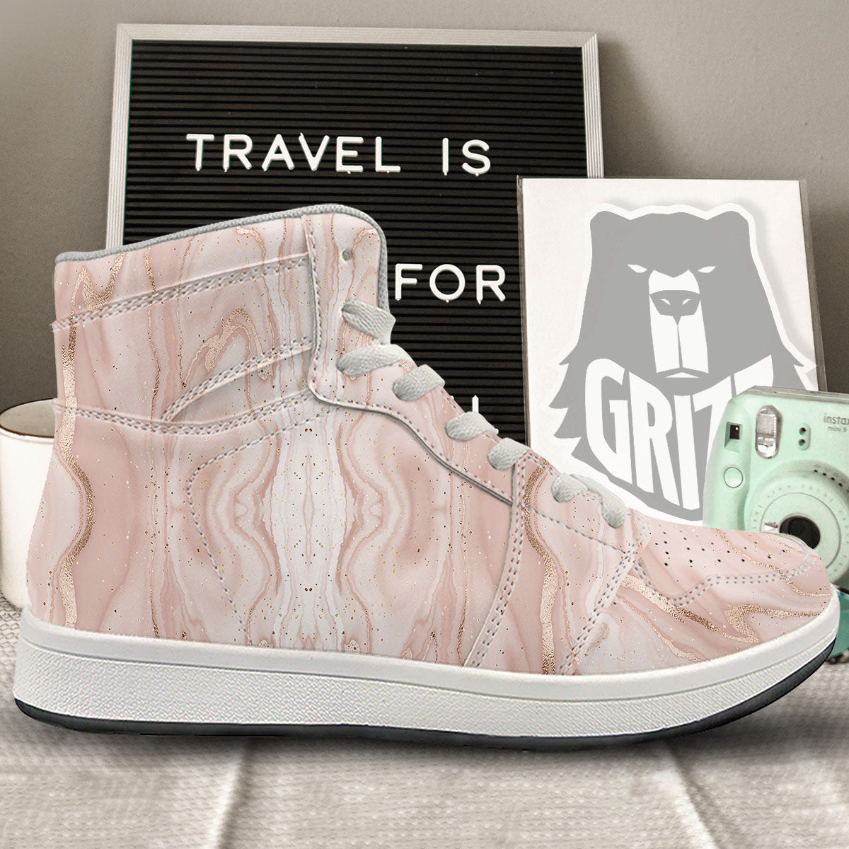 Pink Marble Print Pattern High Top Sneakers-grizzshop
