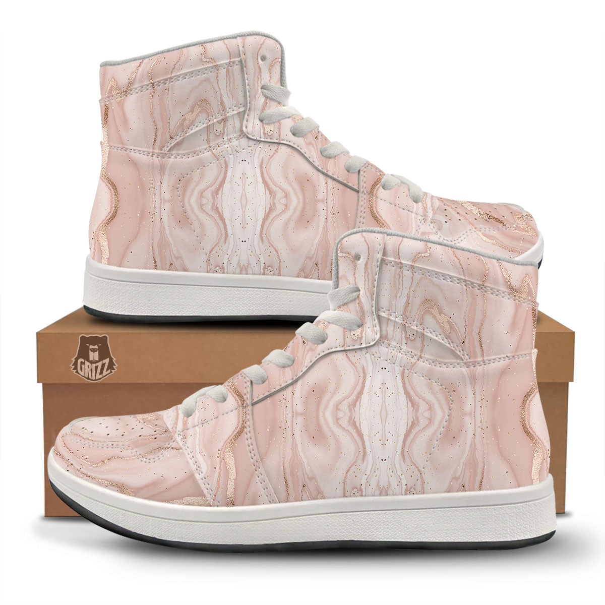 Pink Marble Print Pattern High Top Sneakers-grizzshop