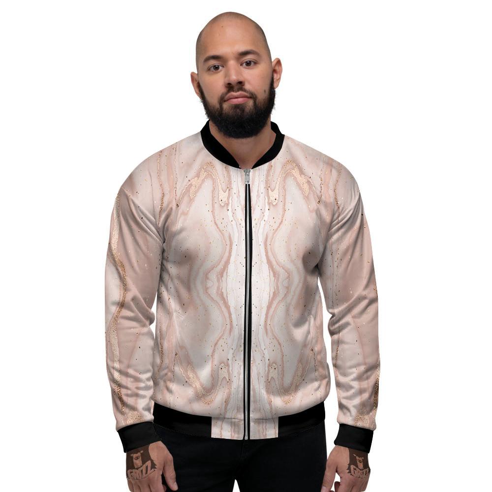 Pink Marble Print Pattern Men's Bomber Jacket-grizzshop