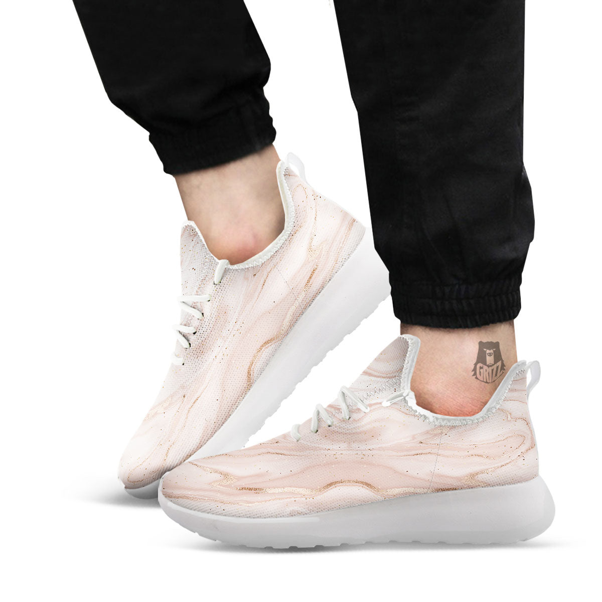 Pink Marble Print Pattern White Athletic Shoes-grizzshop