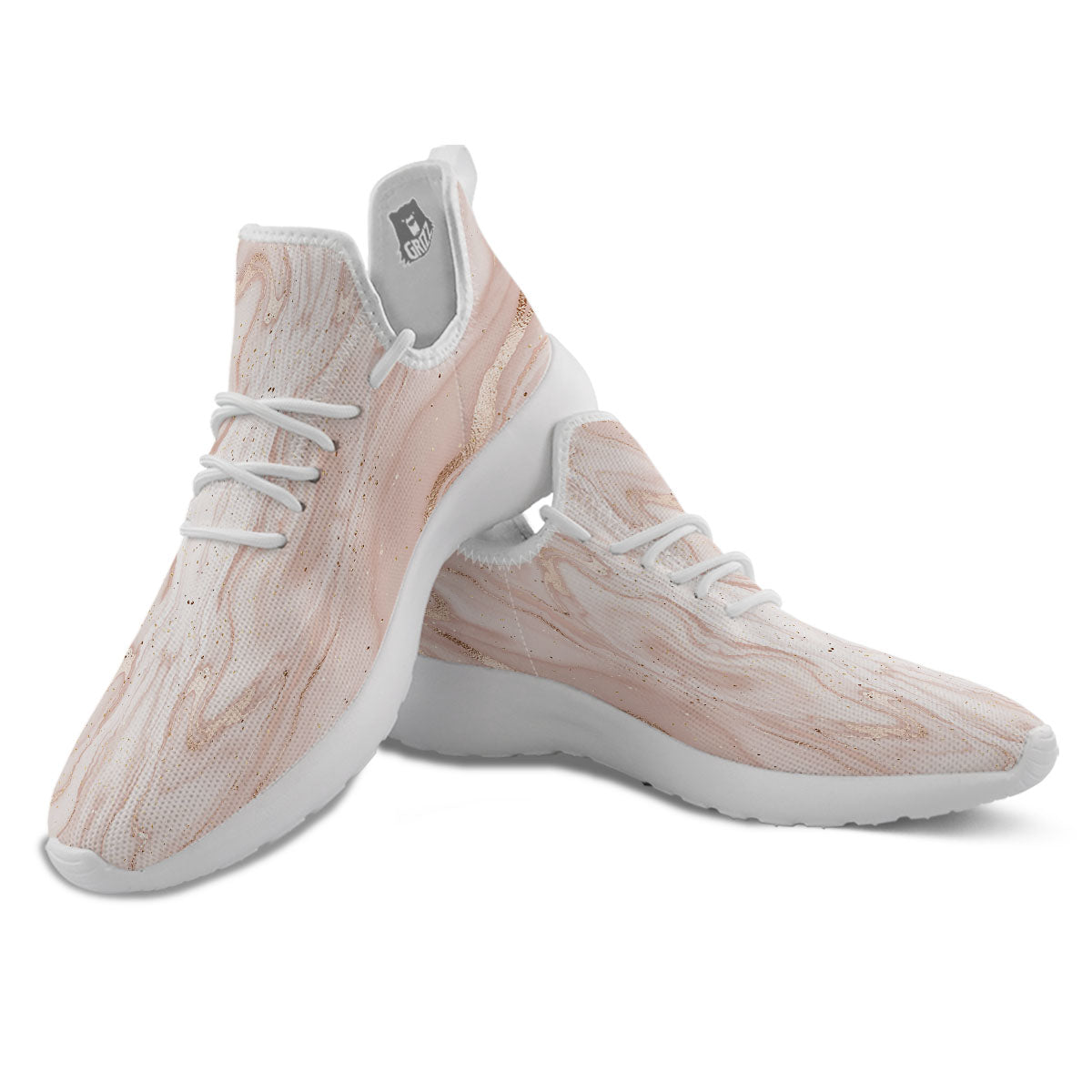 Pink Marble Print Pattern White Athletic Shoes-grizzshop