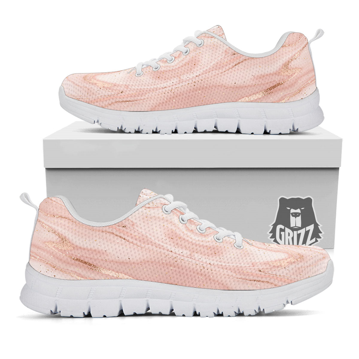 Pink Marble Print Pattern White Sneaker-grizzshop