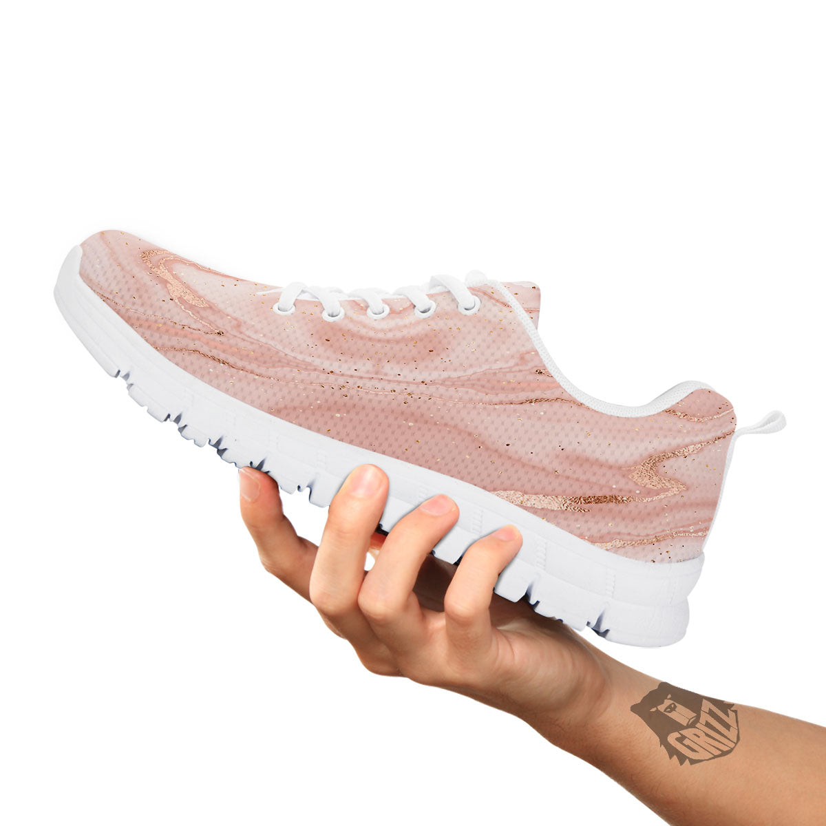 Pink Marble Print Pattern White Sneaker-grizzshop