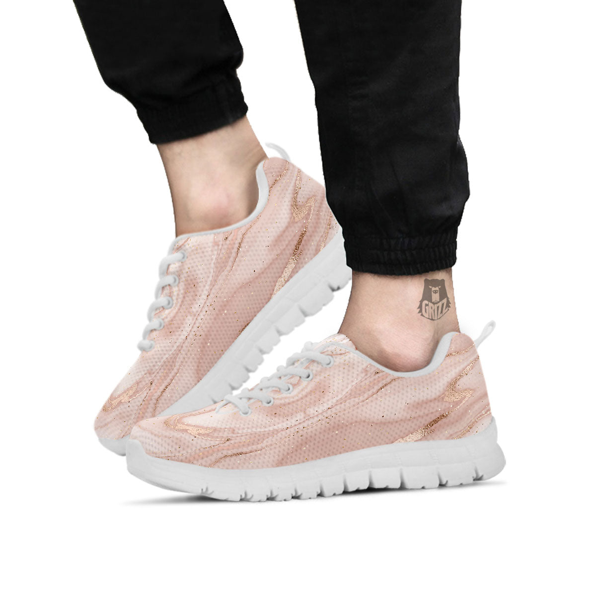 Pink Marble Print Pattern White Sneaker-grizzshop