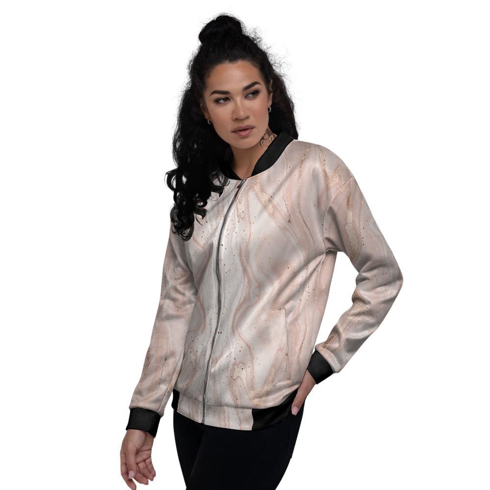 Pink Marble Print Pattern Women's Bomber Jacket-grizzshop