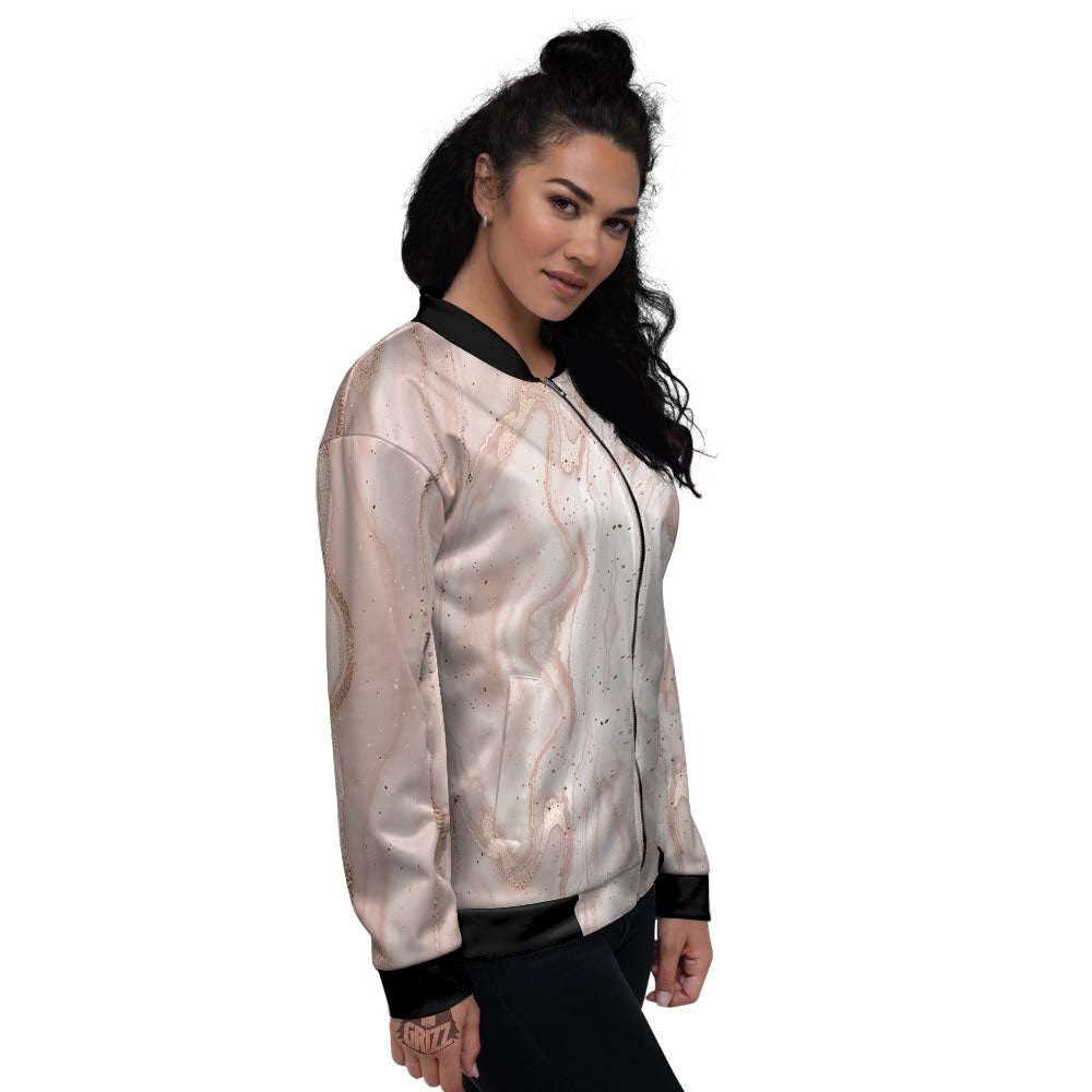 Pink Marble Print Pattern Women's Bomber Jacket-grizzshop