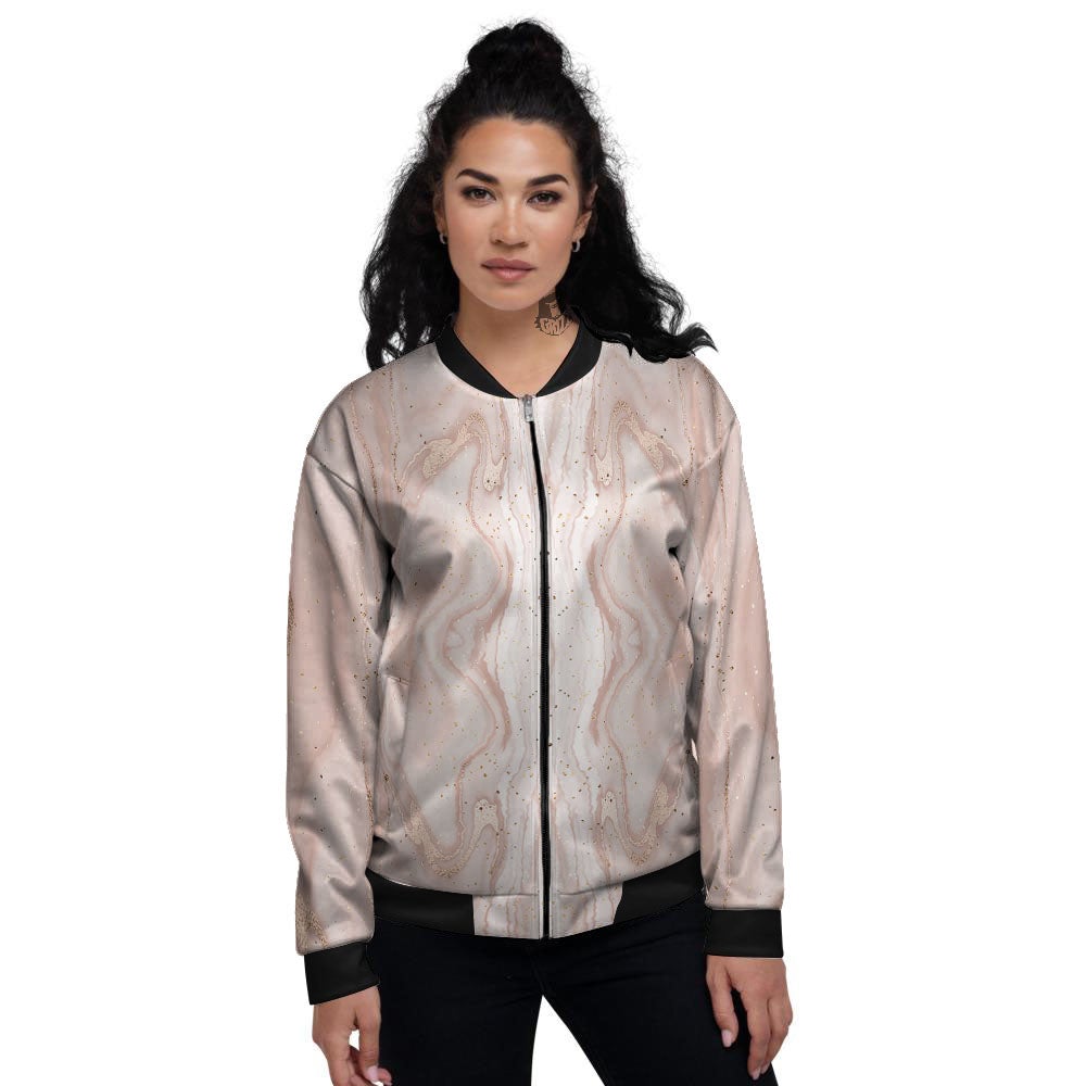 Pink Marble Print Pattern Women's Bomber Jacket-grizzshop