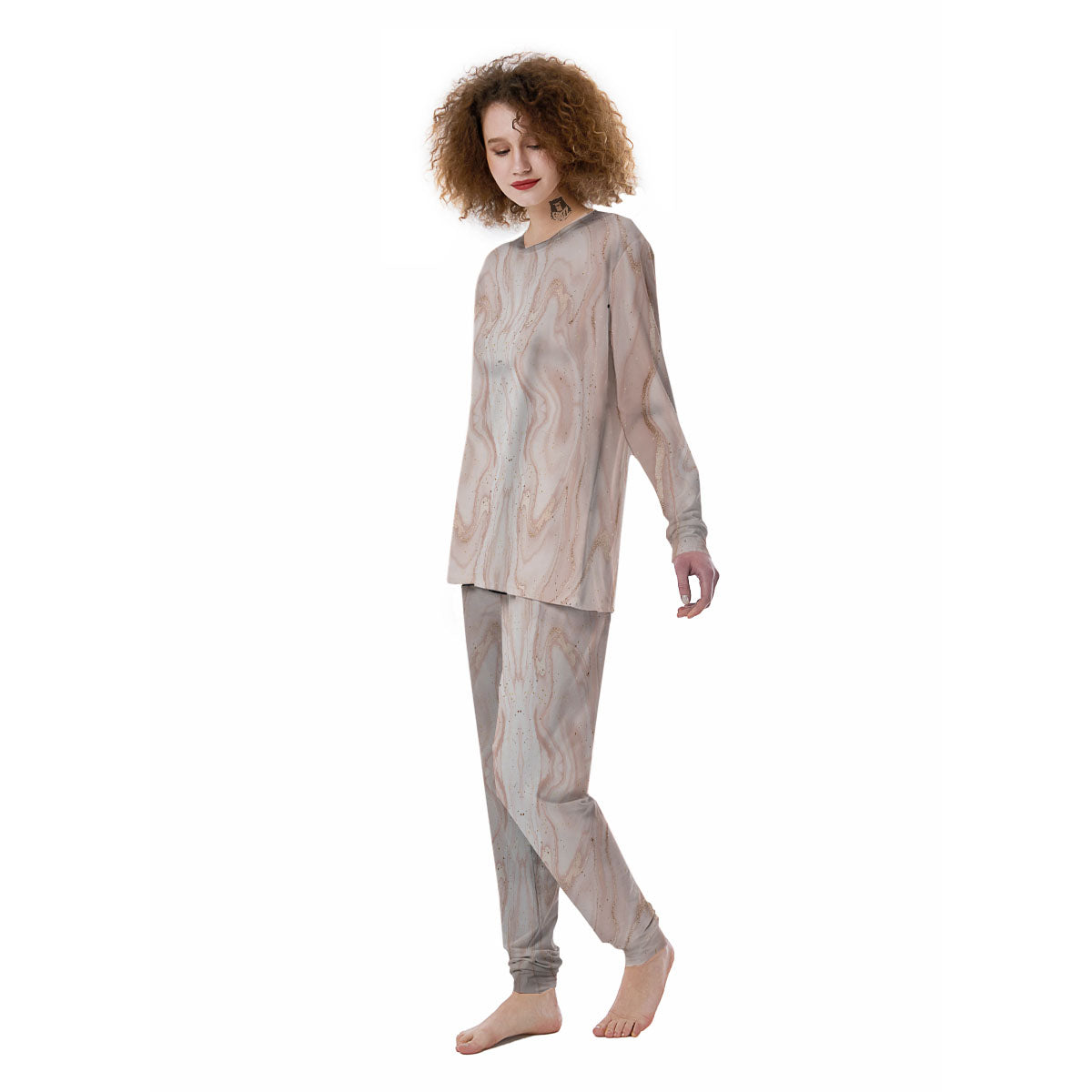 Pink Marble Print Pattern Women's Pajamas-grizzshop