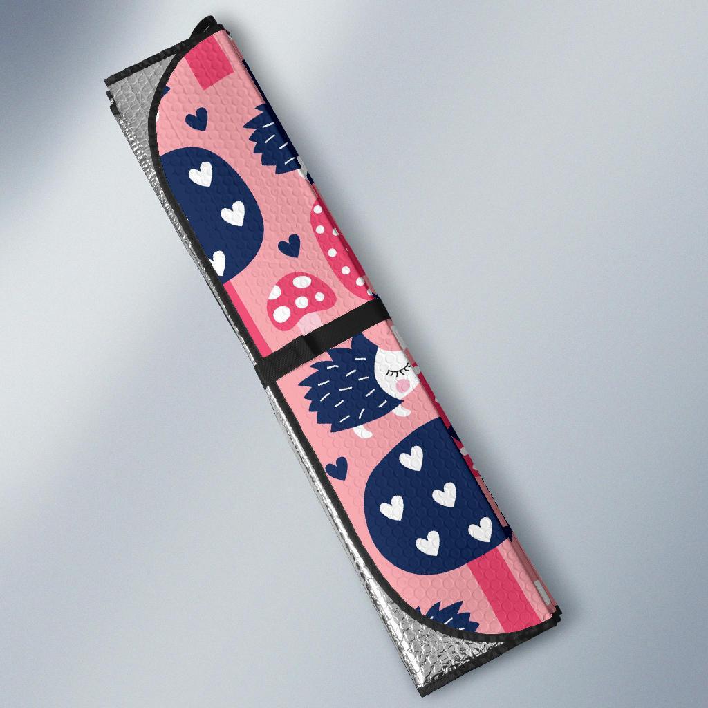 Pink Mushroom Three Hedgehogs Car Sun Shade-grizzshop