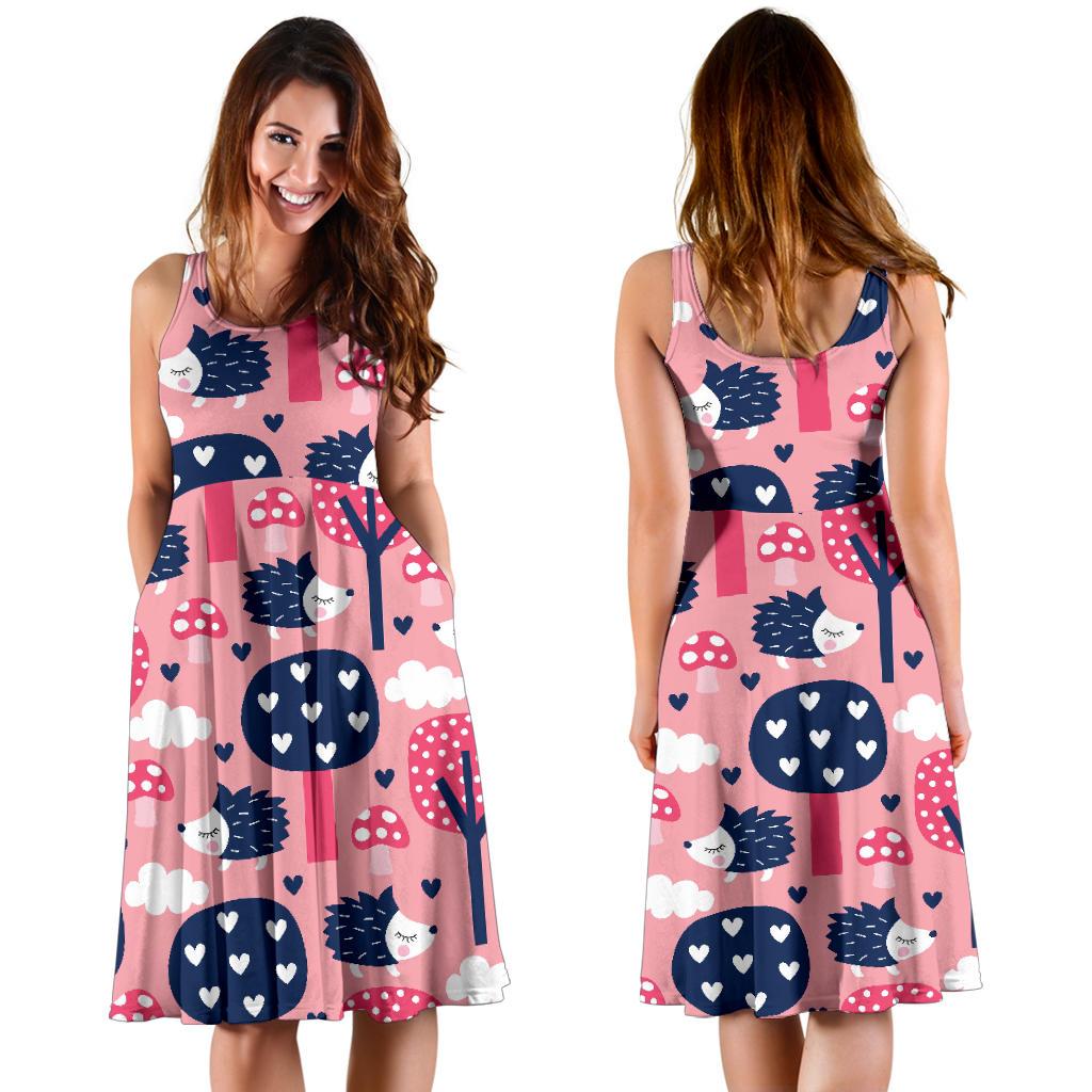 Pink Mushroom Three Hedgehogs Dress-grizzshop