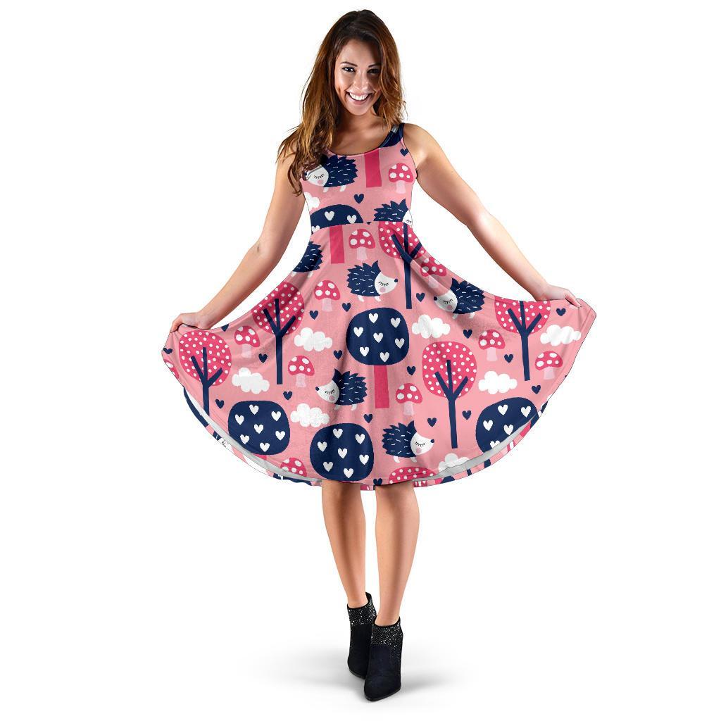 Pink Mushroom Three Hedgehogs Dress-grizzshop