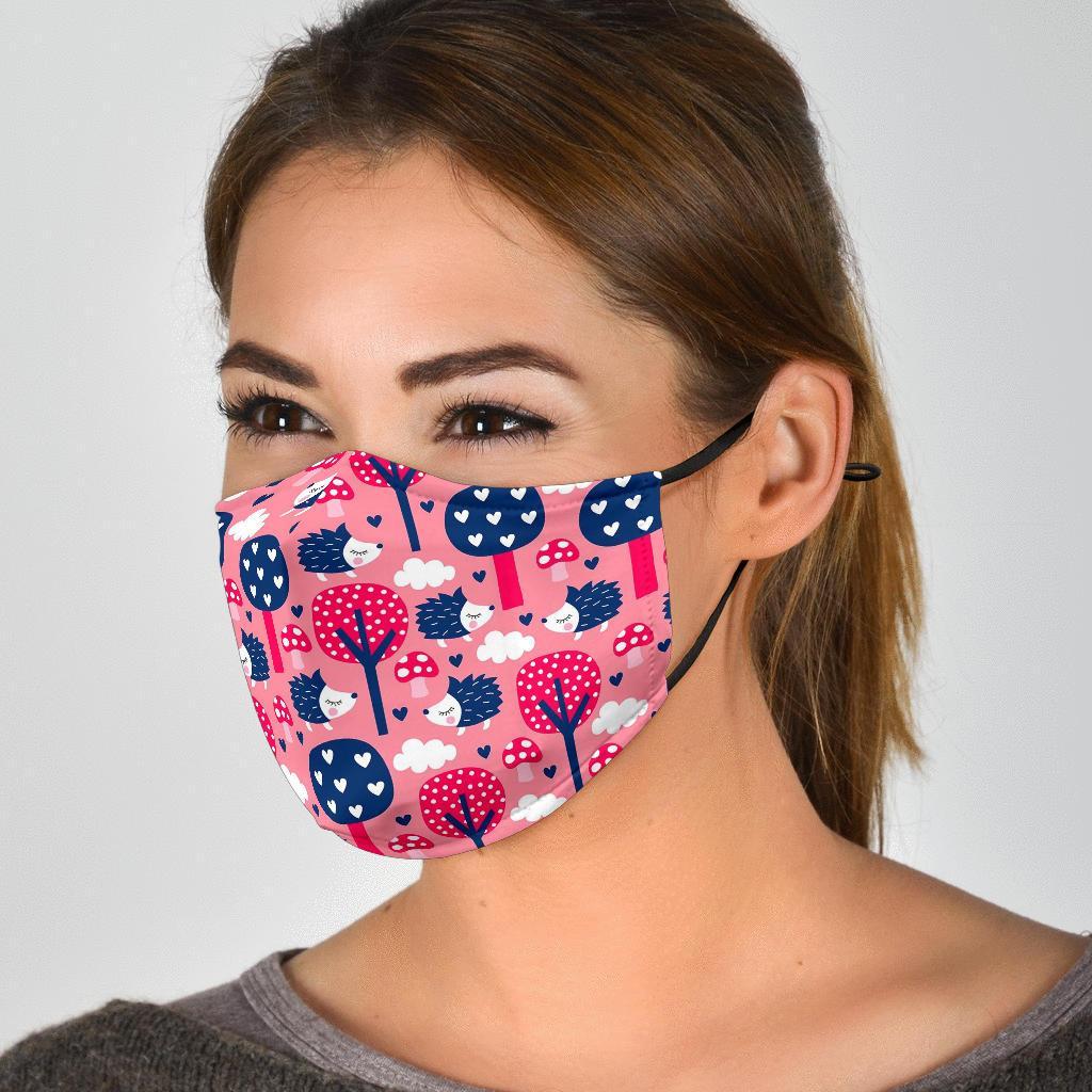 Pink Mushroom Three Hedgehogs Face Mask-grizzshop