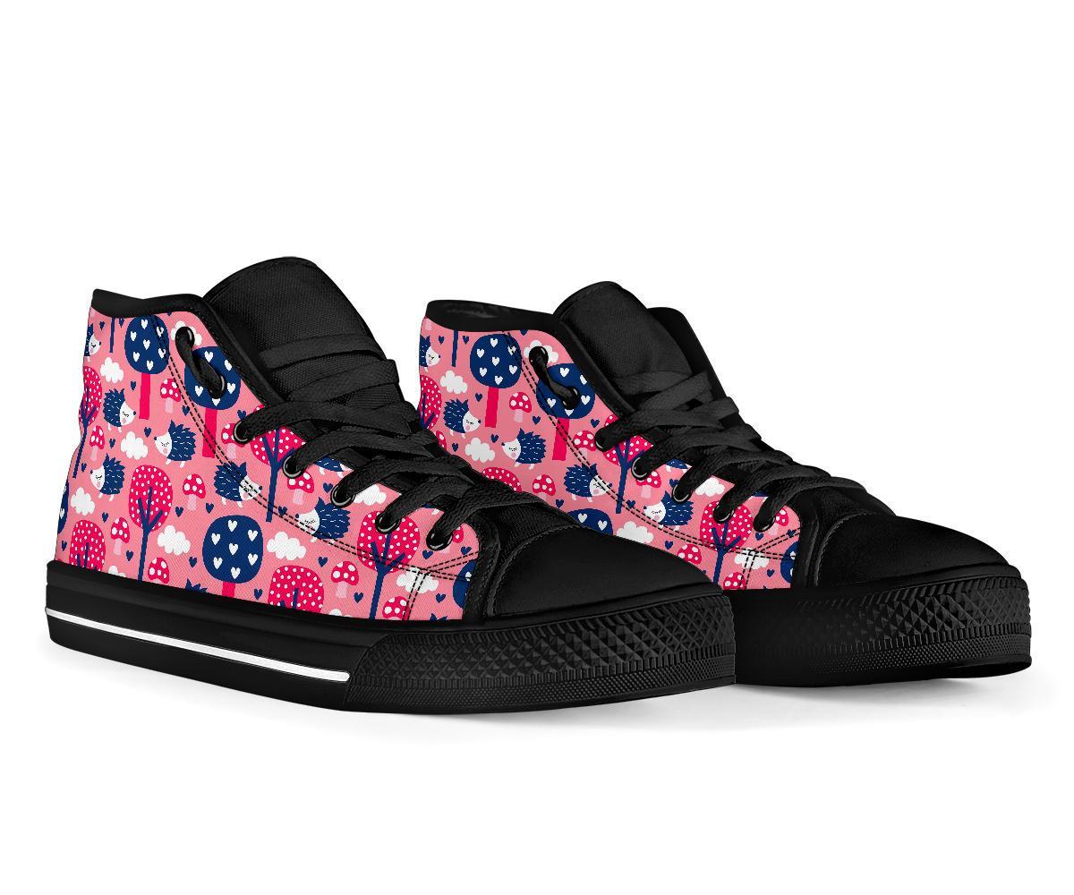 Pink Mushroom Three Hedgehogs Men Women's High Top Shoes-grizzshop