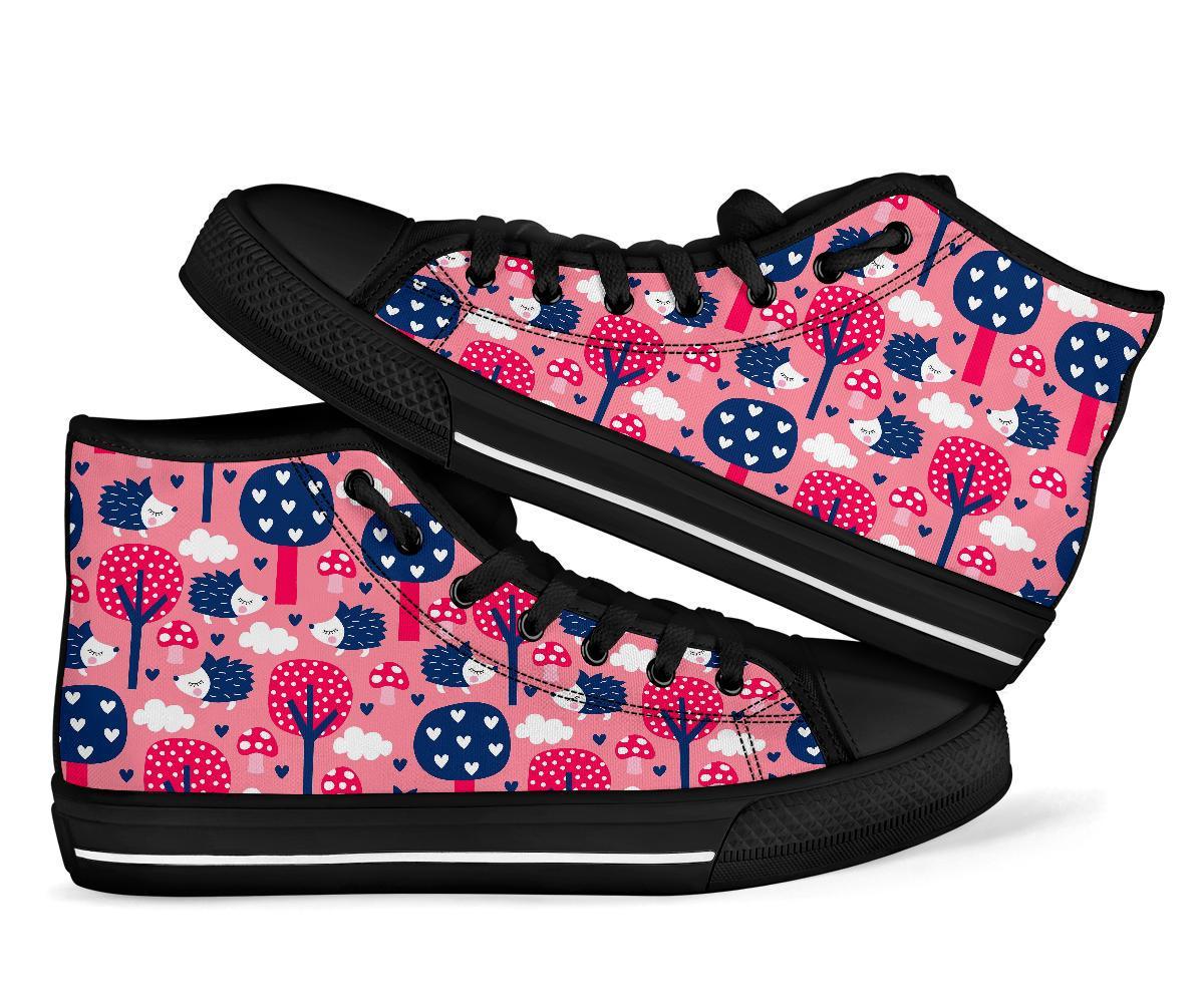 Pink Mushroom Three Hedgehogs Men Women's High Top Shoes-grizzshop