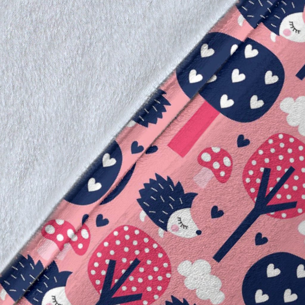 Pink Mushroom Three Hedgehogs Pattern Print Blanket-grizzshop