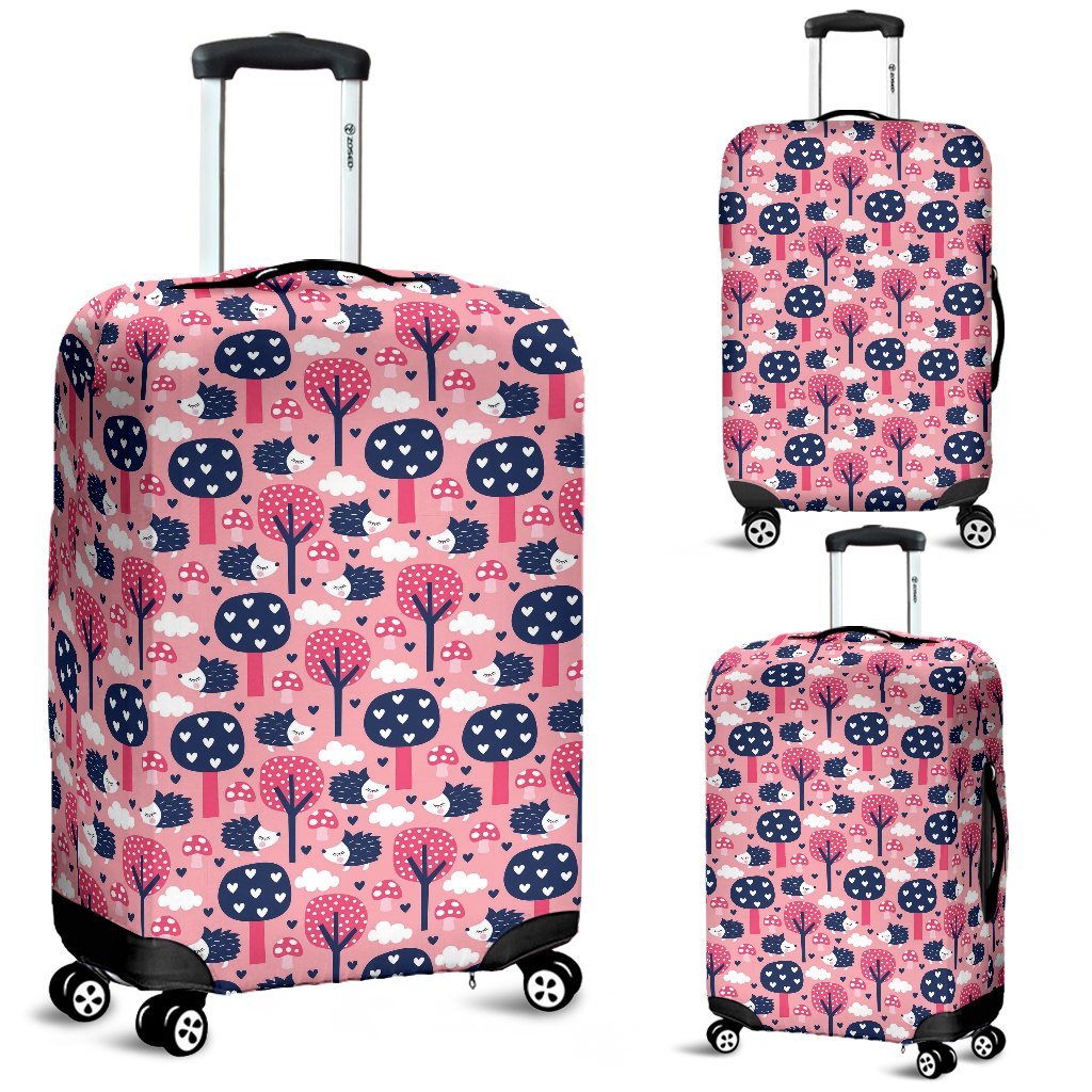 Pink Mushroom Three Hedgehogs Pattern Print Luggage Cover Protector-grizzshop