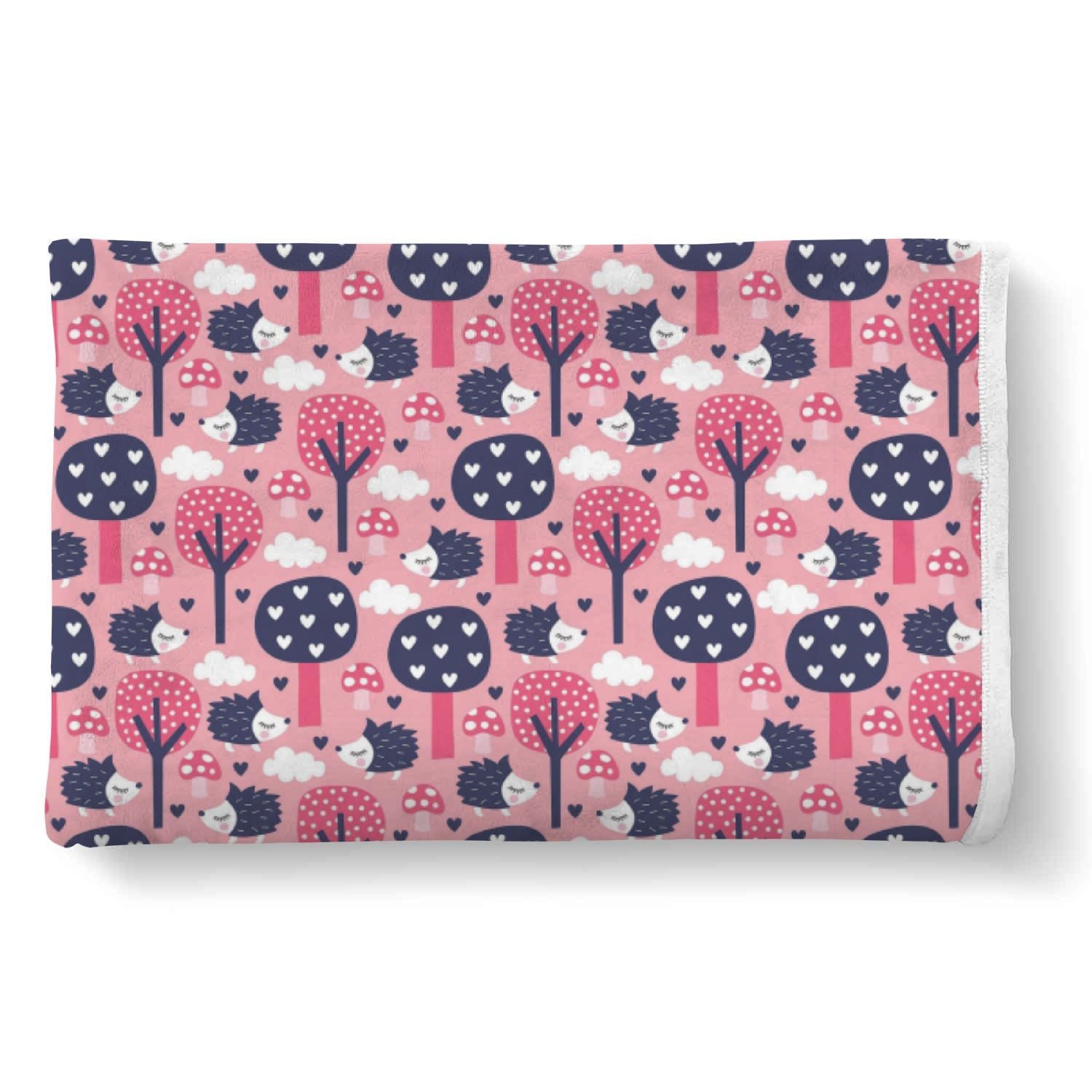 Pink Mushroom Three Hedgehogs Pattern Print Throw Blanket-grizzshop