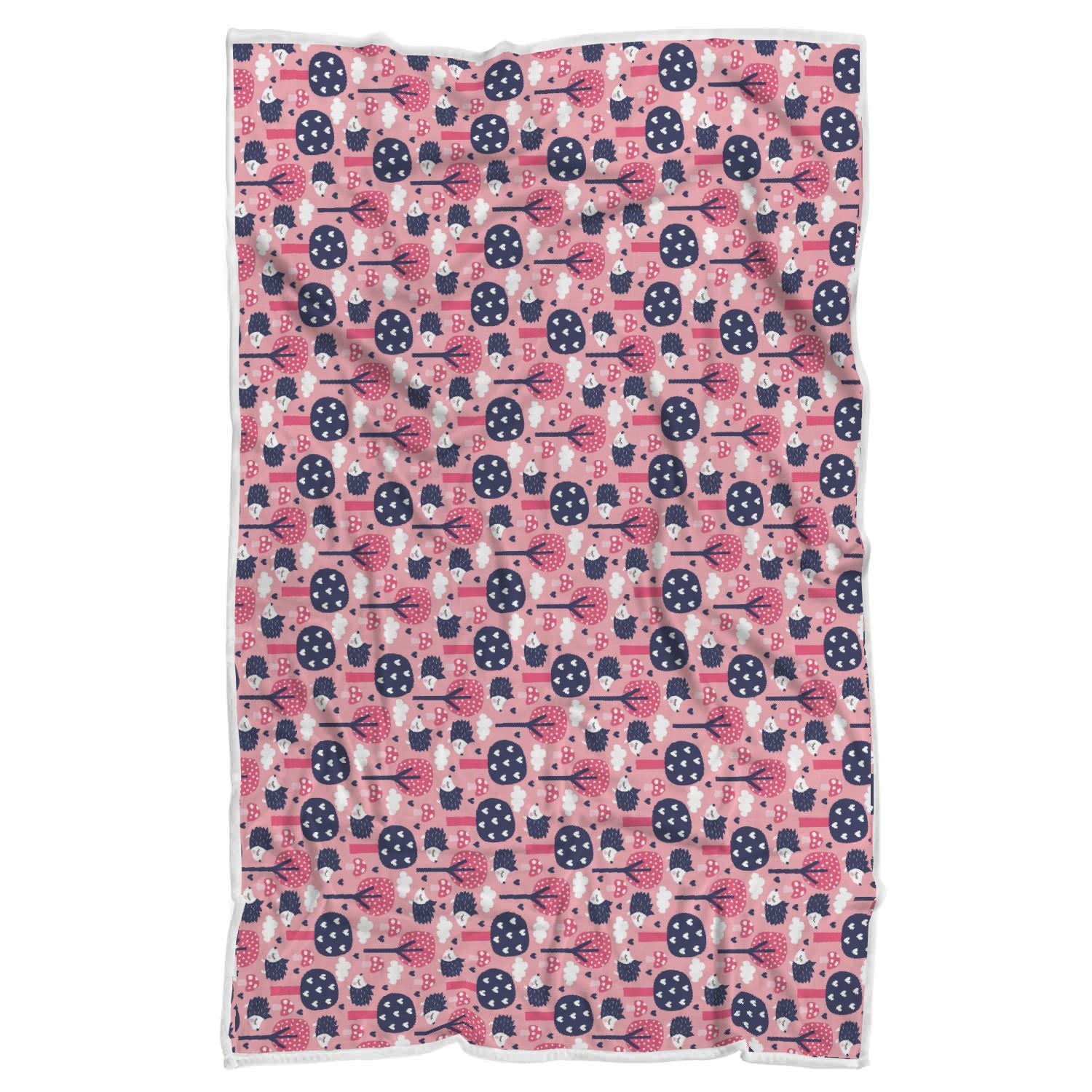 Pink Mushroom Three Hedgehogs Pattern Print Throw Blanket-grizzshop