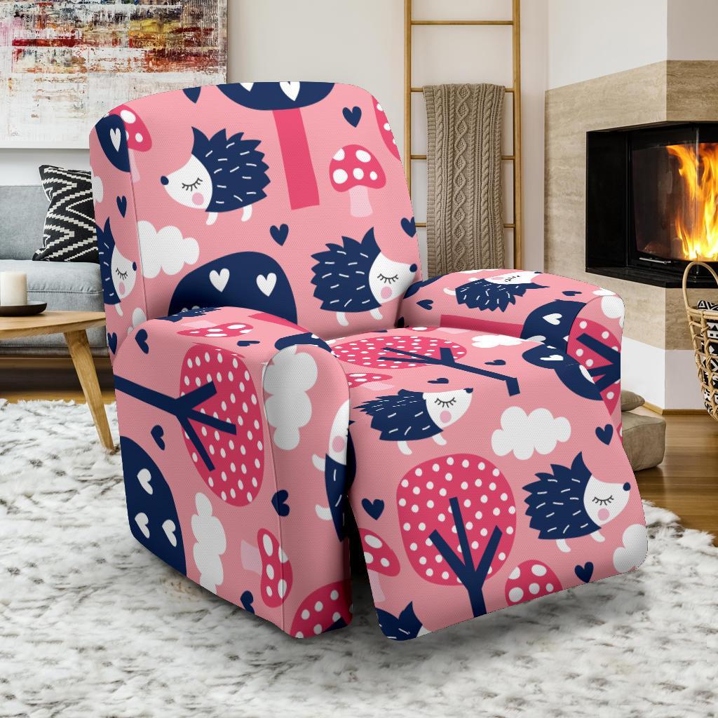 Pink Mushroom Three Hedgehogs Recliner Cover-grizzshop