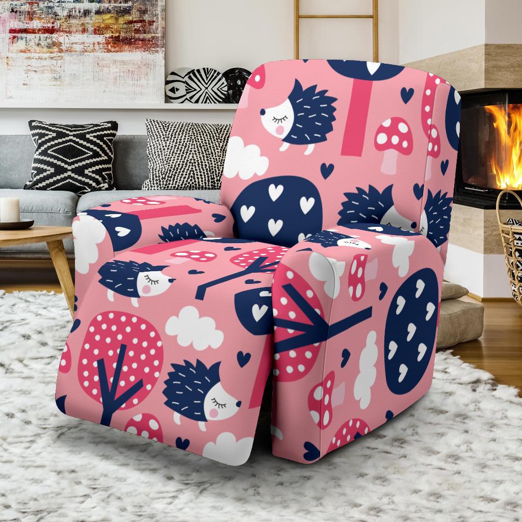 Pink Mushroom Three Hedgehogs Recliner Cover-grizzshop