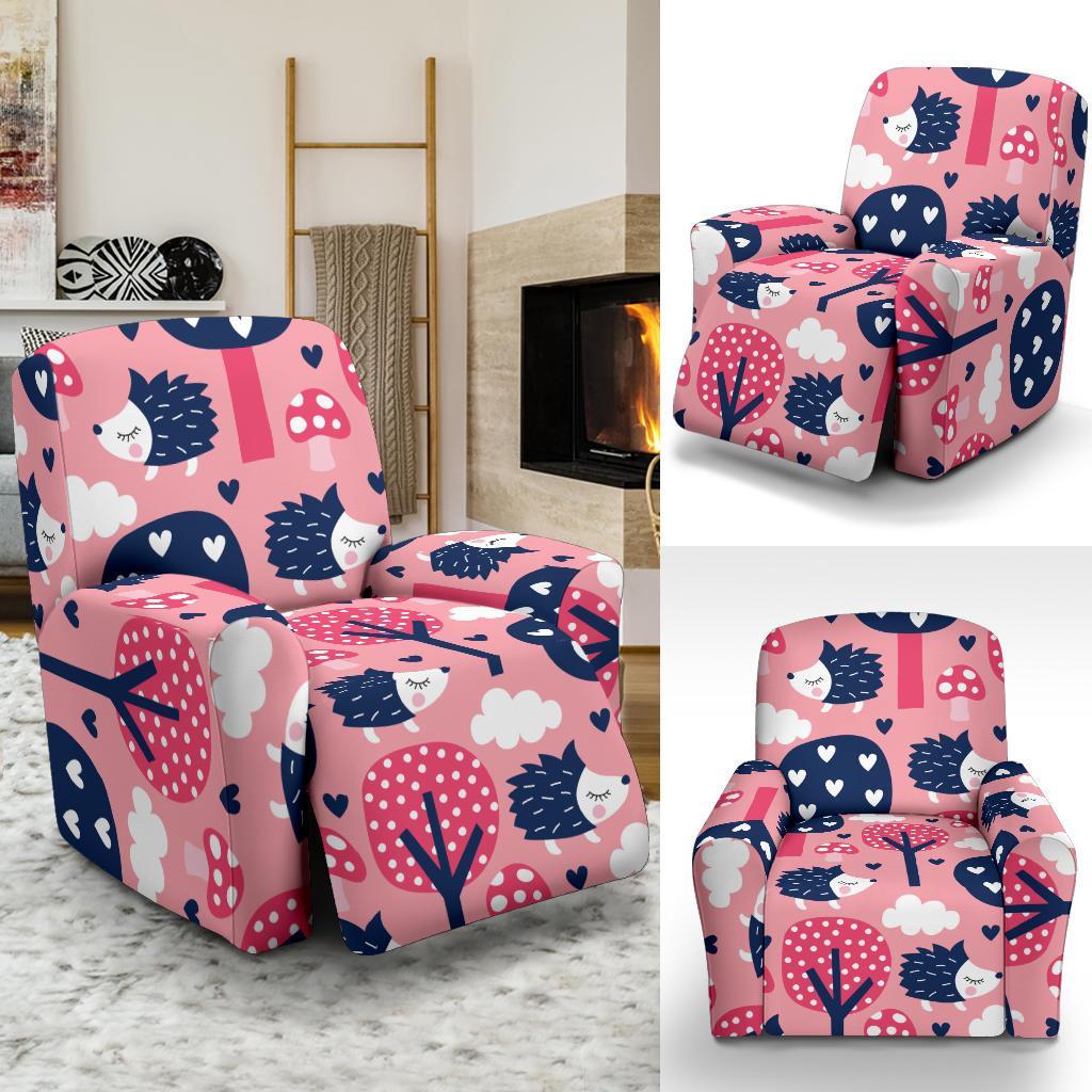 Pink Mushroom Three Hedgehogs Recliner Cover-grizzshop