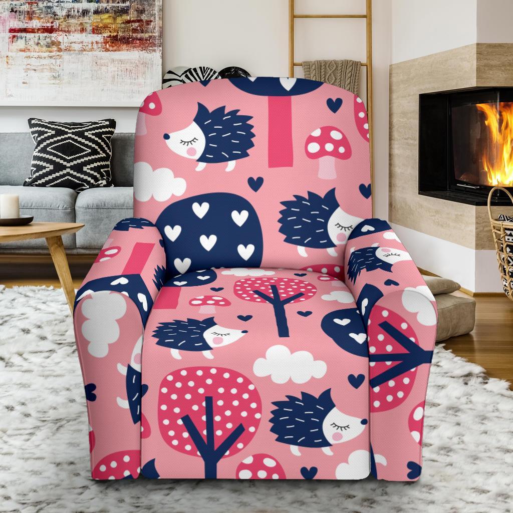 Pink Mushroom Three Hedgehogs Recliner Cover-grizzshop