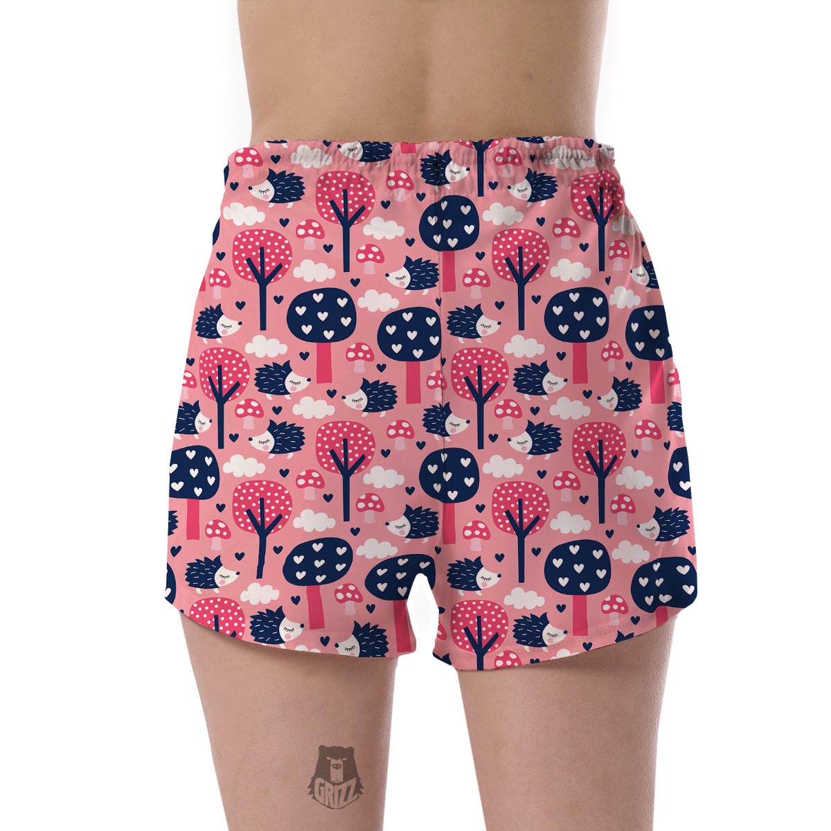 Pink Mushroom Three Hedgehogs Women's Shorts-grizzshop