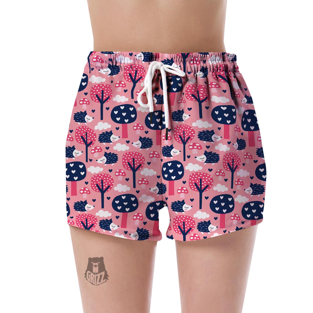 Pink Mushroom Three Hedgehogs Women's Shorts-grizzshop