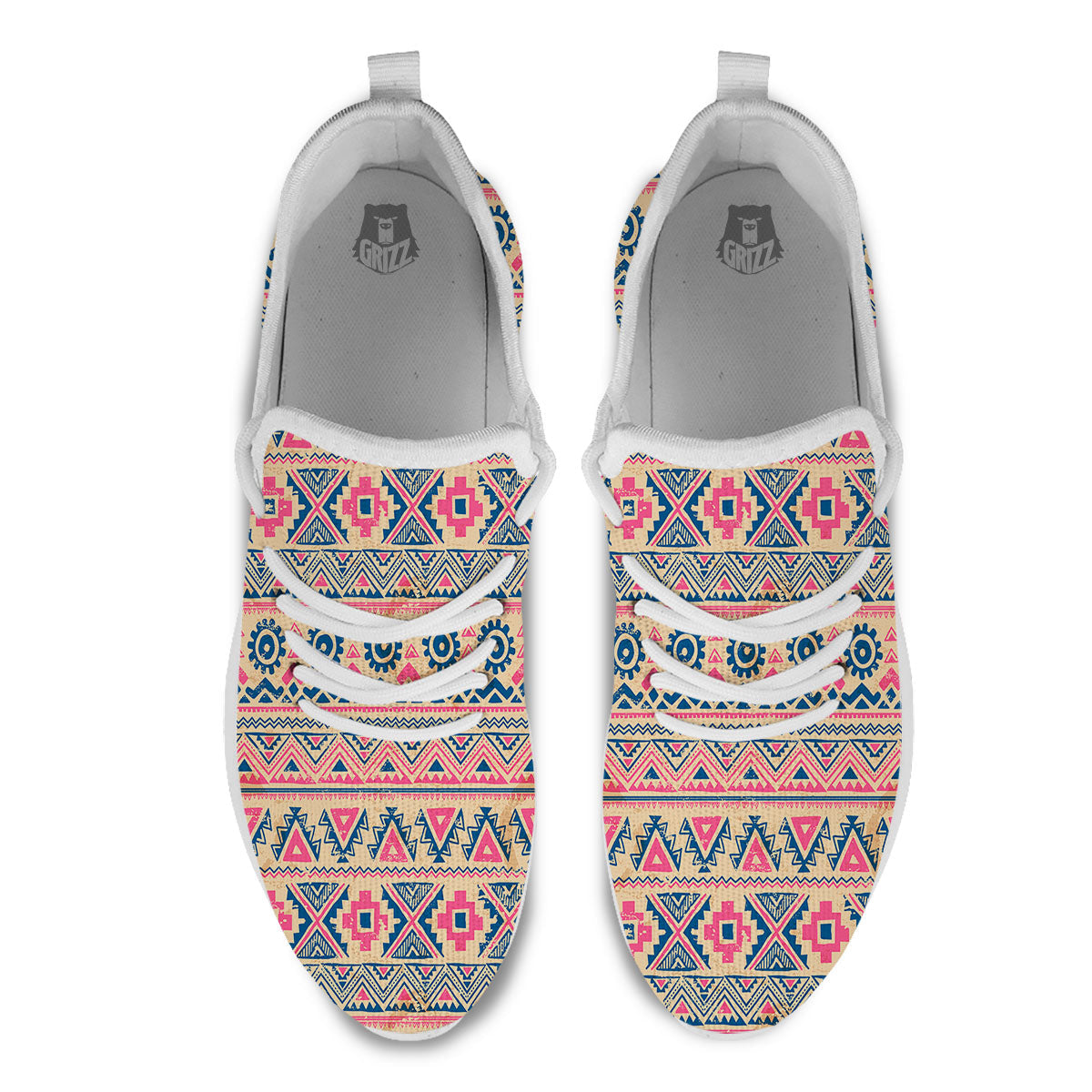 Pink Native Tribal Print Pattern White Athletic Shoes-grizzshop