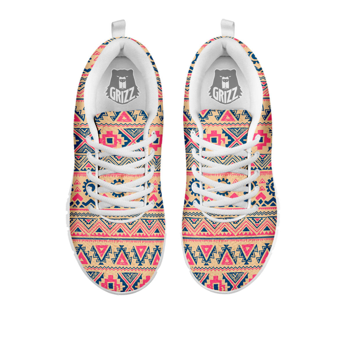 Pink Native Tribal Print Pattern White Sneaker-grizzshop