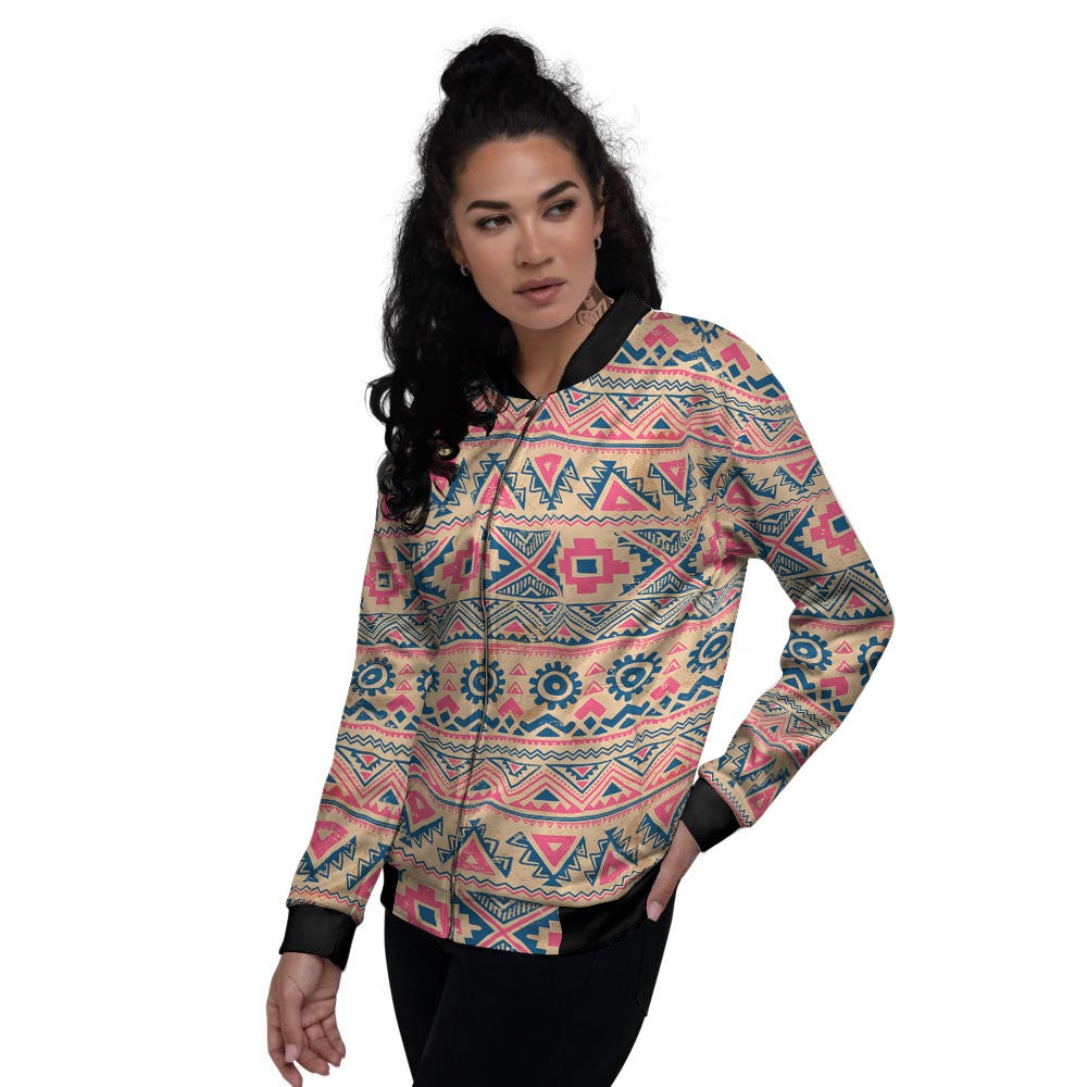 Pink Native Tribal Print Pattern Women's Bomber Jacket-grizzshop