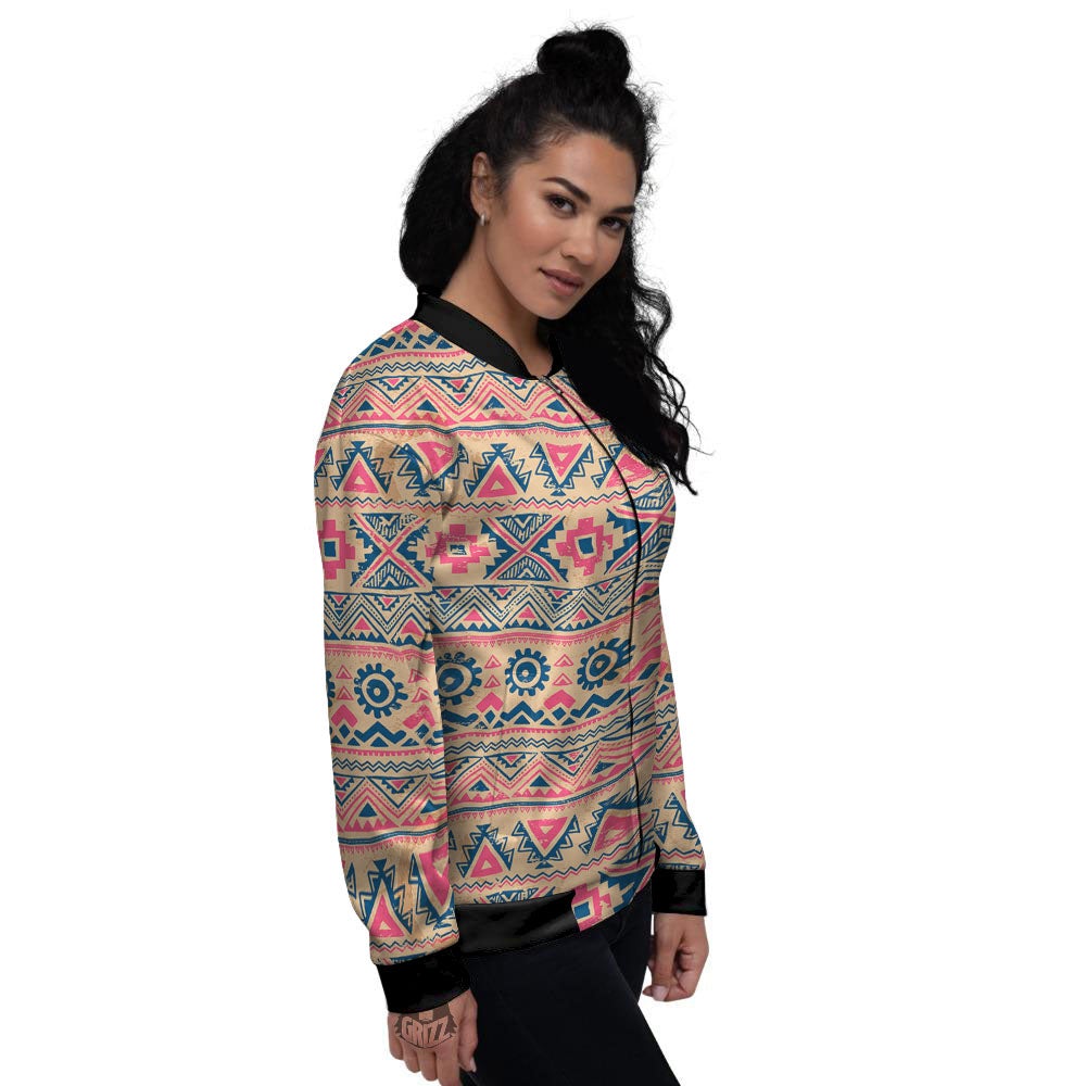 Pink Native Tribal Print Pattern Women's Bomber Jacket-grizzshop