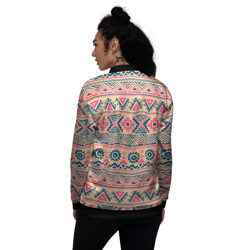 Pink Native Tribal Print Pattern Women's Bomber Jacket-grizzshop