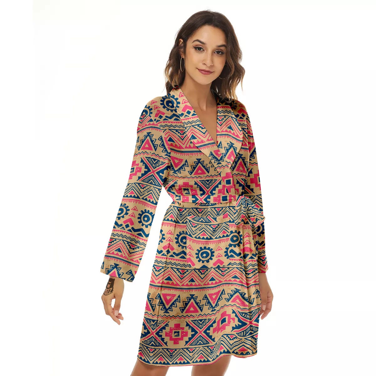 Pink Native Tribal Print Pattern Women's Robe-grizzshop