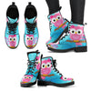 Pink Owl Design Ladies Leather Look Boots-grizzshop